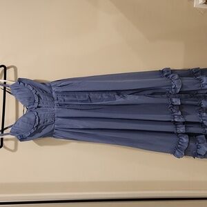 Elegant Dusty Blue Ruffled Women's Corset Maxi Dress